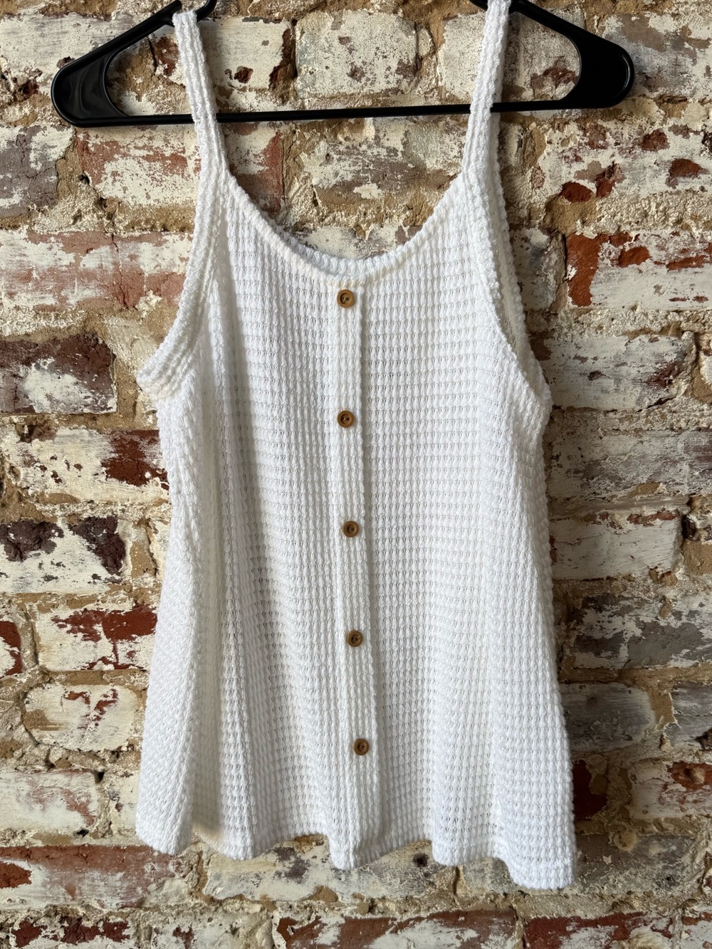 mts White Waffle-Knit Button-Front Tank Top